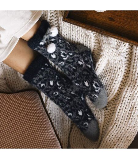 1 Pair Ladies Sherpa Lined Grip Socks - Warm Fluffy Cosy Non-Slip Comfort