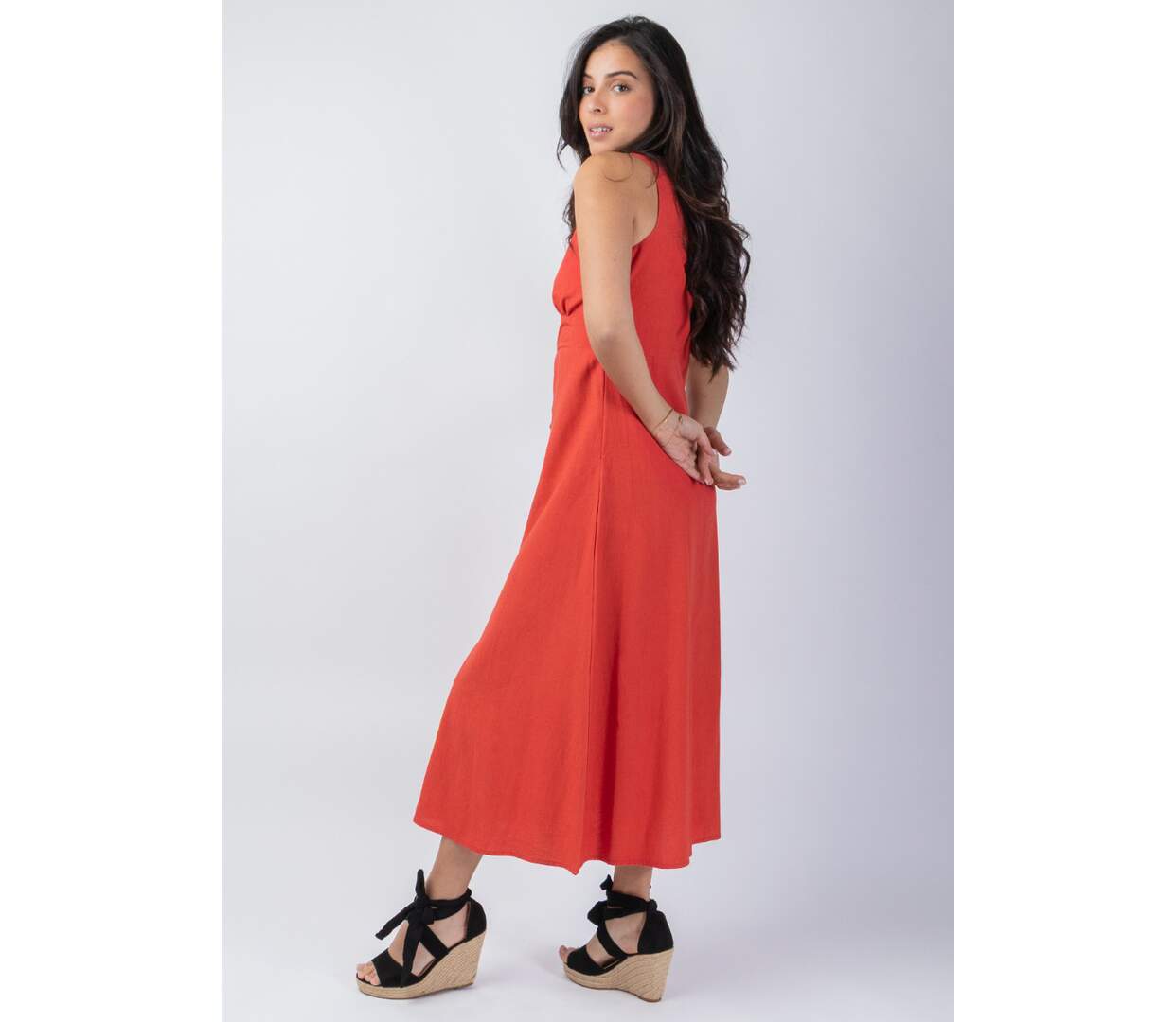 Robe longue sans manches SERAPHINE couleur terracotta Coton Du Monde-3