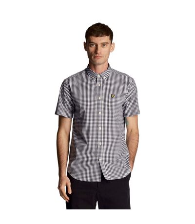 Mens gingham slim short-sleeved shirt navy/white Lyle & Scott