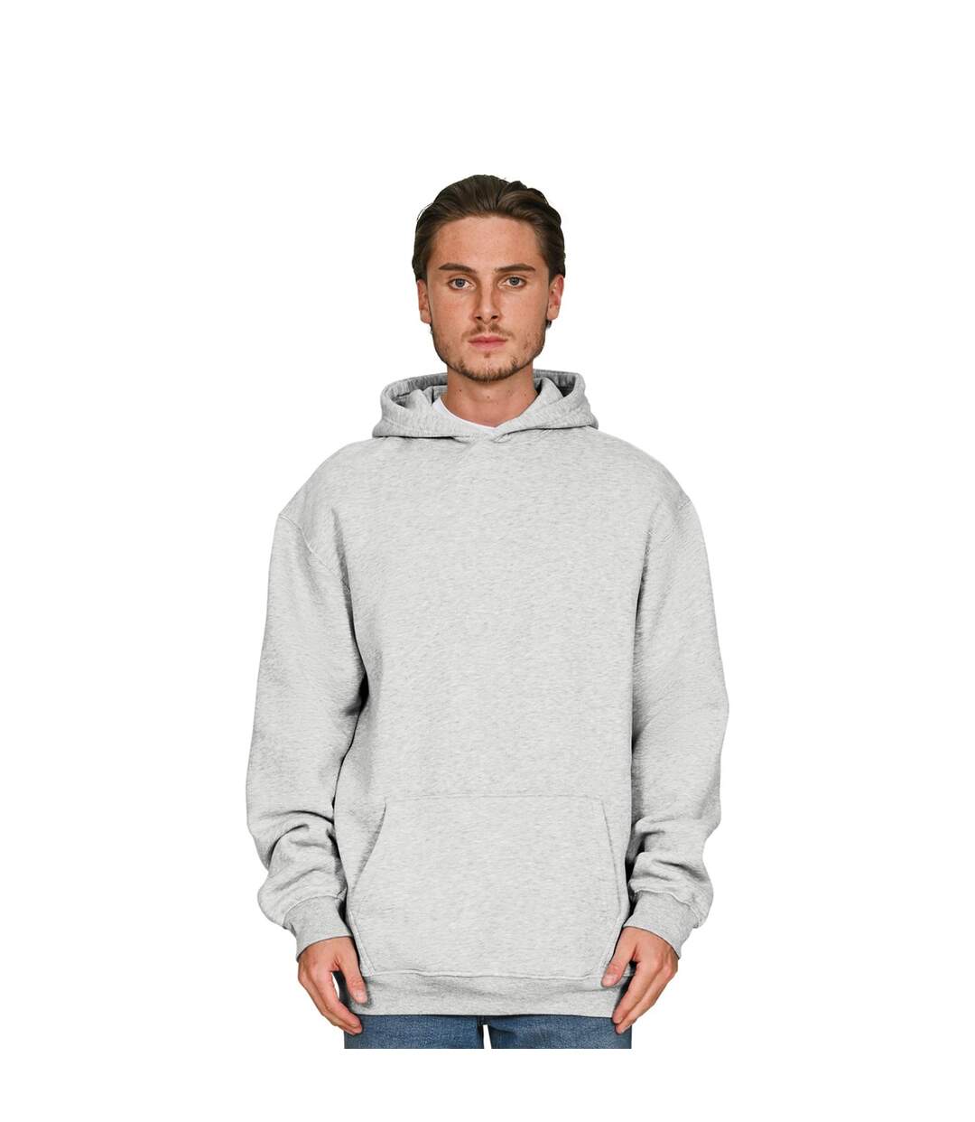 Mens Ringspun Cotton Tall Oversized Hoodie Ash Grey Casual Classics-1