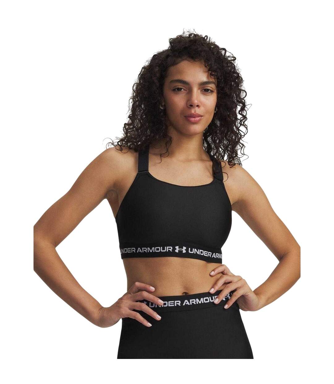 Womens/ladies Heatgear Medium Impact Sports Bra Black White Under Armour-4