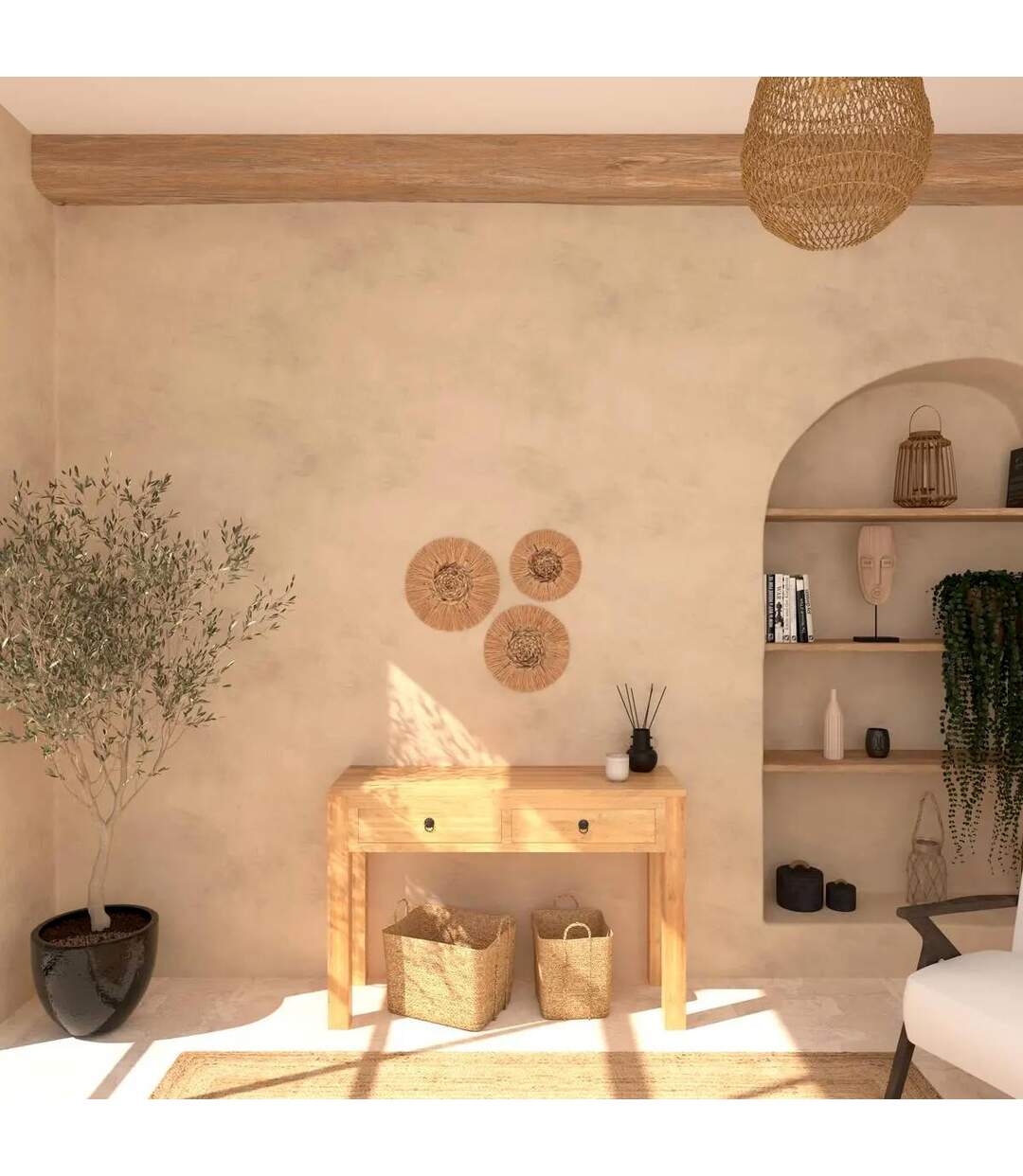 Lot de 3 Décorations Murales Raphia 35cm Naturel-4