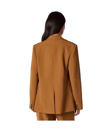 Womens/ladies Double-breasted Edge To Edge Blazer Camel Principles