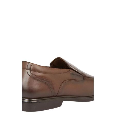 Debenhams Mens Croft Leather Slip-on Wide Loafers (Dark Brown) - UTDH6142