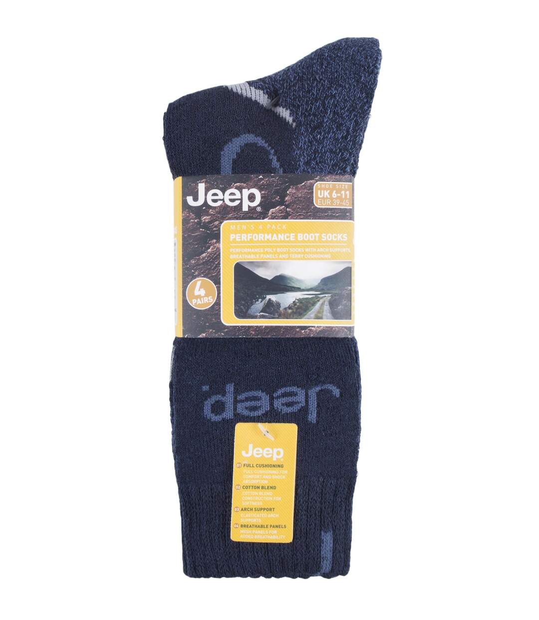 JEEP - 4 Pk Mens Cushioned Luxury Boot Socks-2