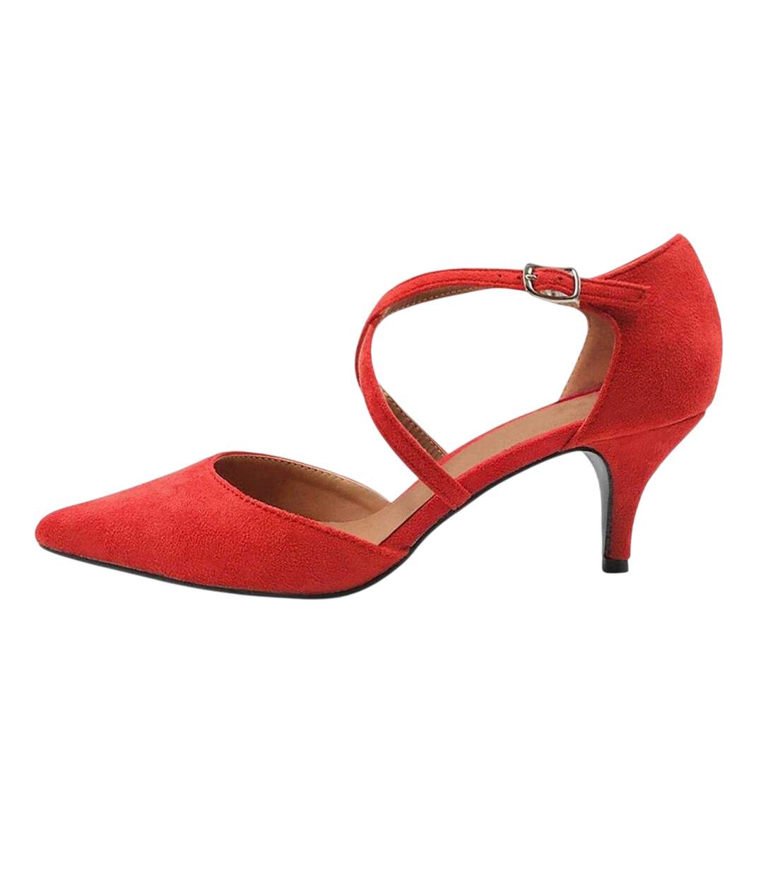 Womens/ladies Faux Suede Crossover Strap Low Kitten Heel Sandals Red Where´s That From-3
