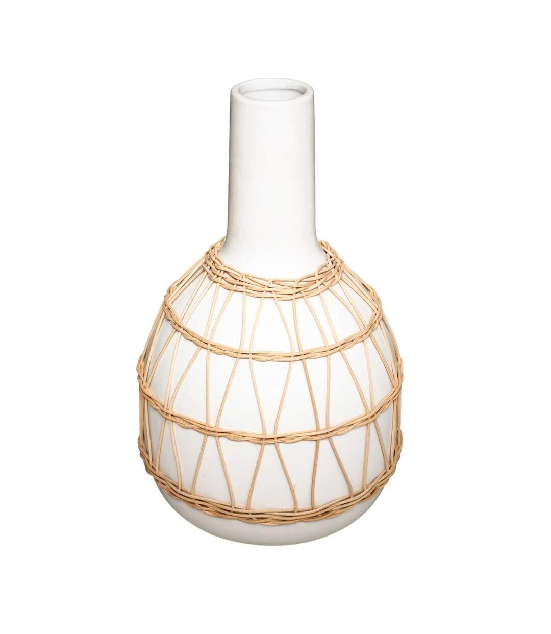 Vase Design en Céramique Rotin 28cm Blanc-1