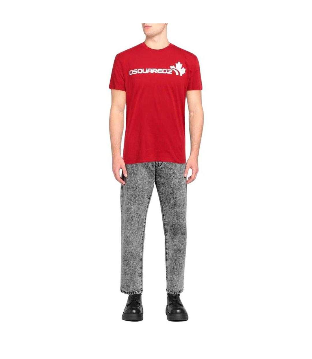 T-shirt Motif/style Feuille D´érable Homme Rouge Blanc DSquared2-1