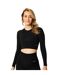 Womens/ladies Seamless Long-sleeved Crop Top Black USA Pro-2