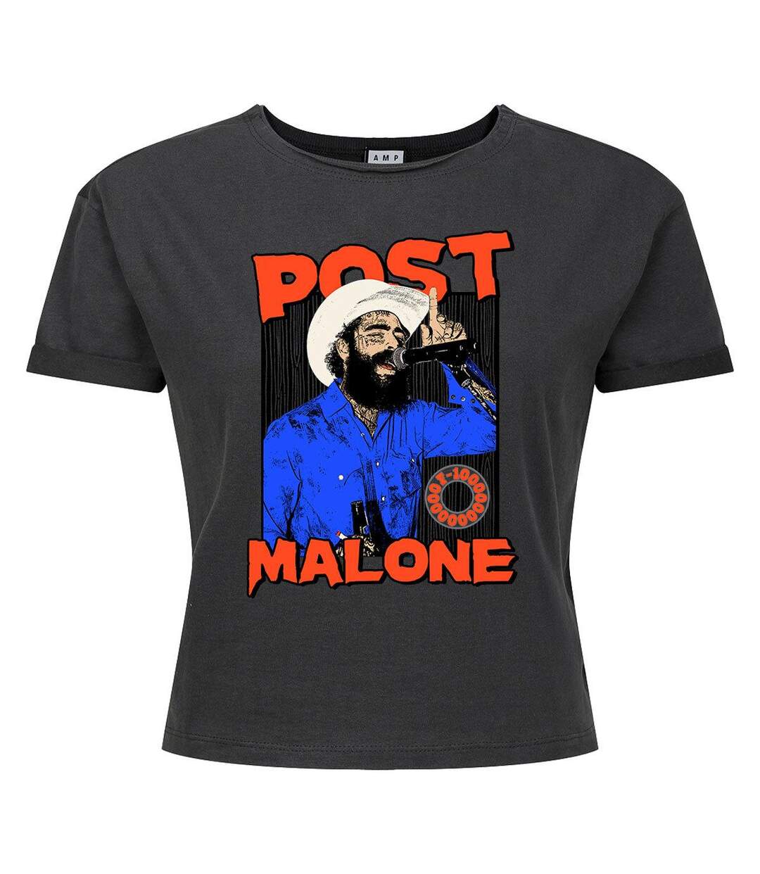 Womens/ladies Western Singer Post Malone Crop Top Charcoal Amplified-1