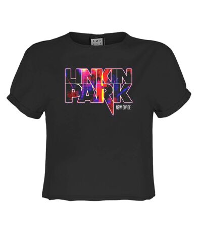 Womens/ladies new divide linkin park crop top charcoal Amplified