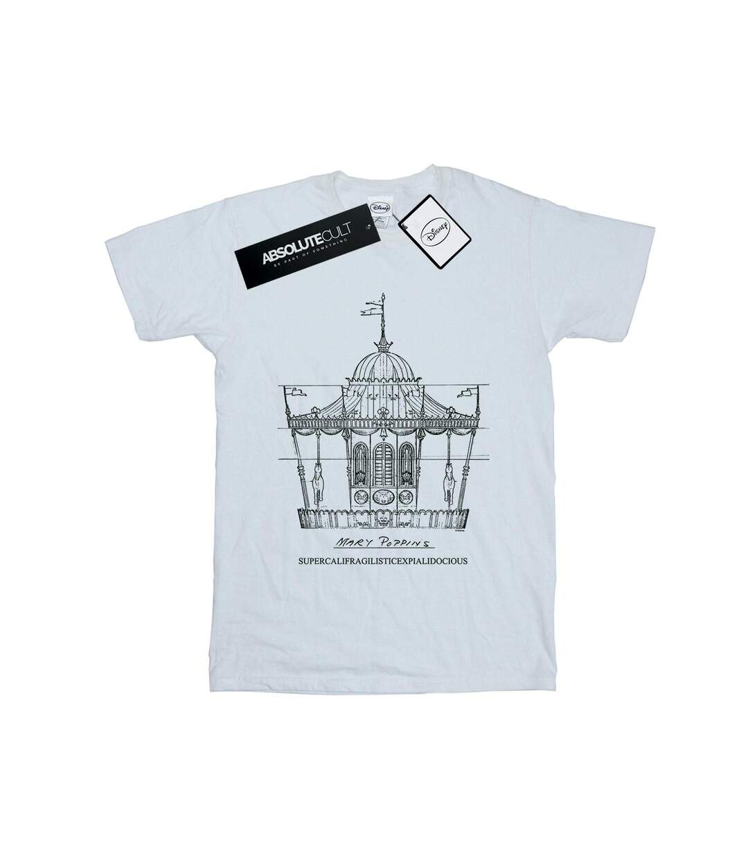 Disney Femme/Les femmes Mary Poppins Carousel Sketch Coton Boyfriend T-Shirt (Blanc) - UTBI49437-1