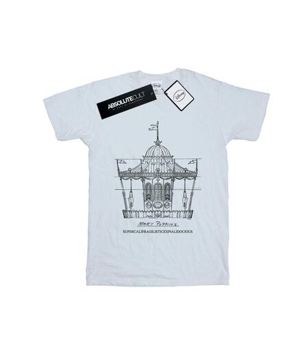 Disney Femme/Les femmes Mary Poppins Carousel Sketch Coton Boyfriend T-Shirt (Blanc) - UTBI49437