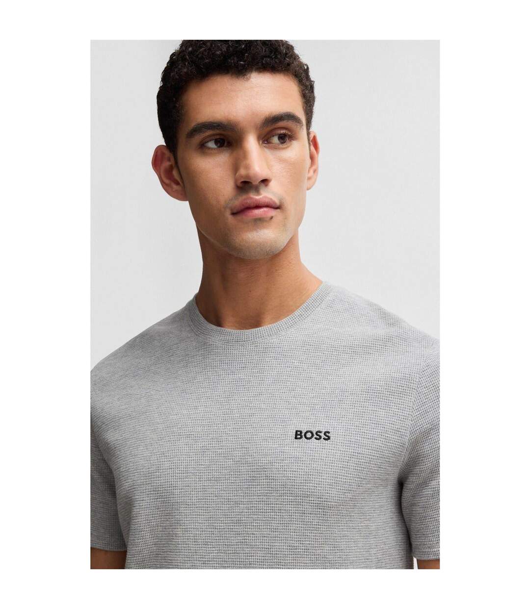 Mens Waffle Knit Pyjama Top Medium Grey Boss-4