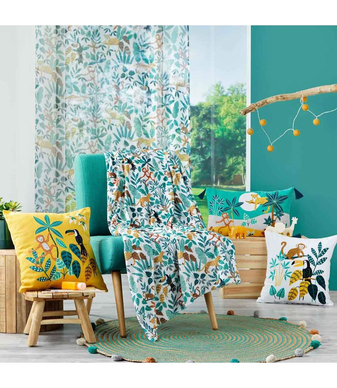 Tapis Enfant à Pompons Déco Baloo 90cm Vert-4