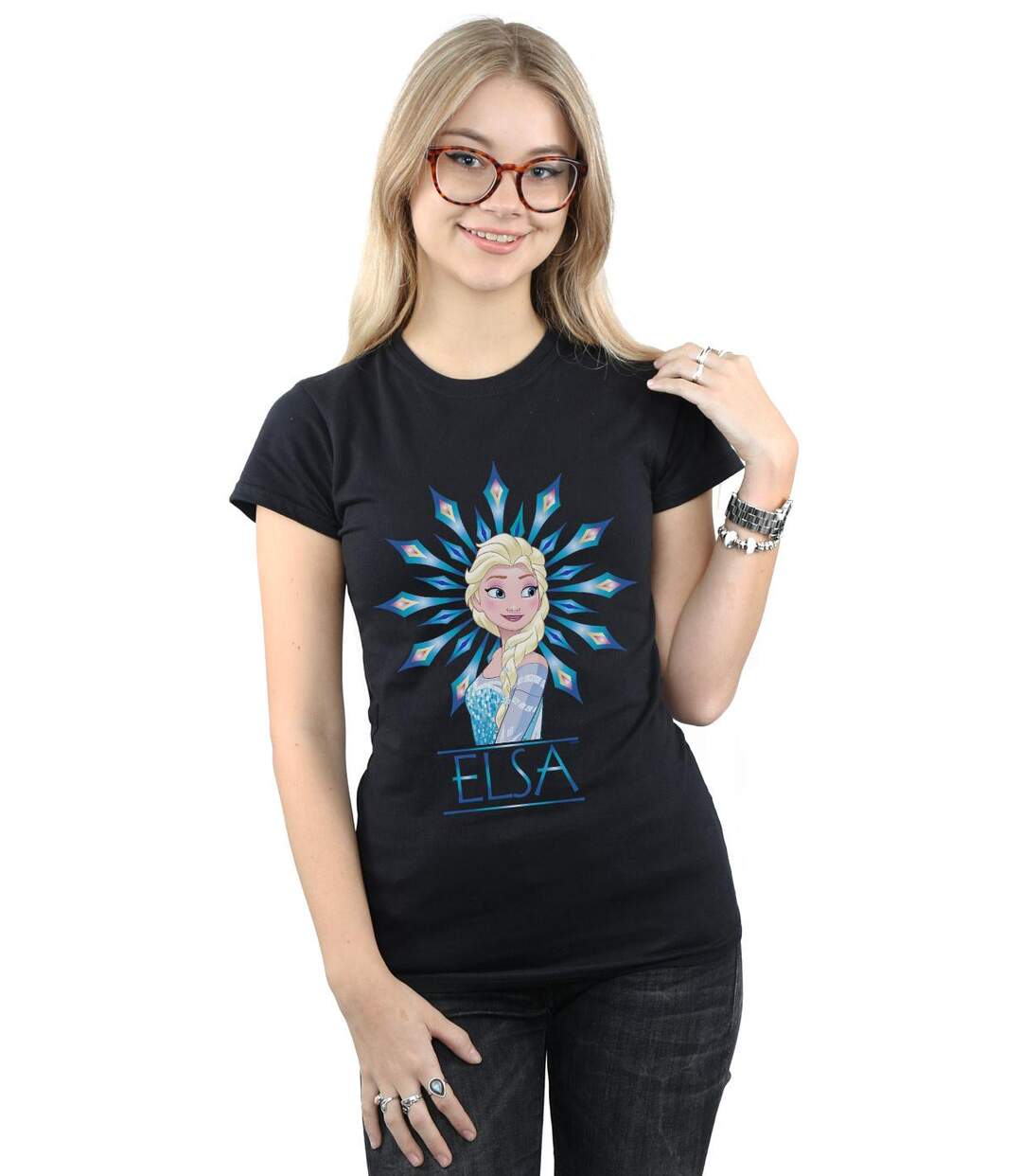Disney T-shirt en coton Femme/Femme Frozen Elsa Snowflake (Noir) - UTBI22057-2
