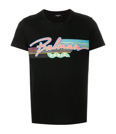 Mens Paris Retro Logo T-shirt Black Balmain