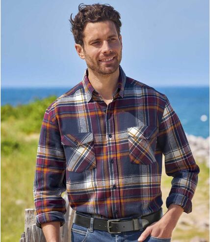 Men's Plum Checked Flannel Shirt 