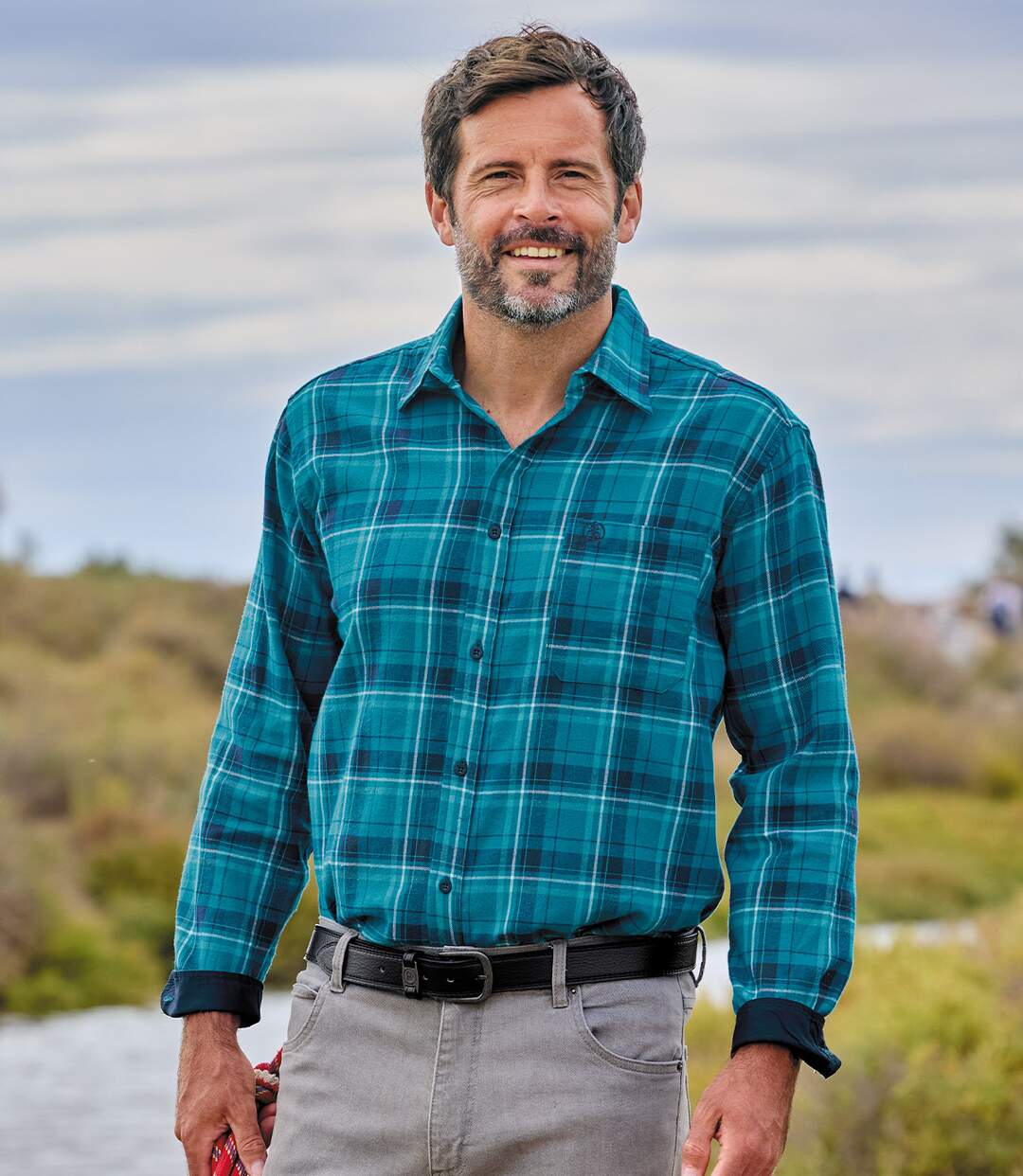 Men's Blue Checked Flannel Shirt-1