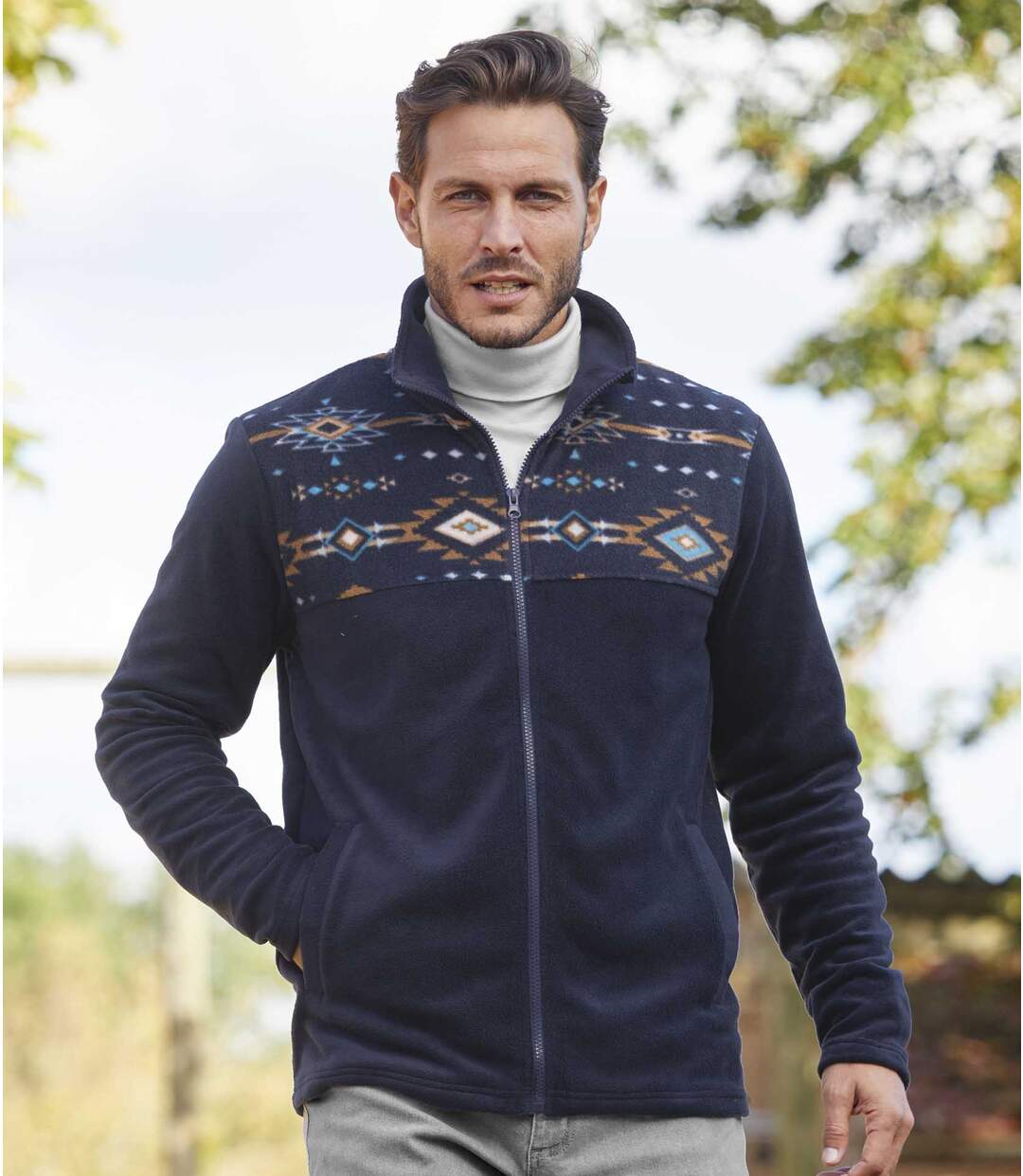 Men's Navy Navajo Full Zip Fleece Jacket