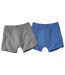 Pack of 2 Men's Striped Boxer Shorts - Blue Grey
