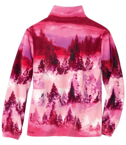 Mädchen-Fleecejacke mit All-Over-Print in Fuchsia