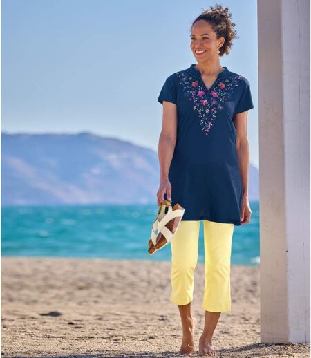 Pantalon Tregging 7/8e en Twill Stretch Jaune 