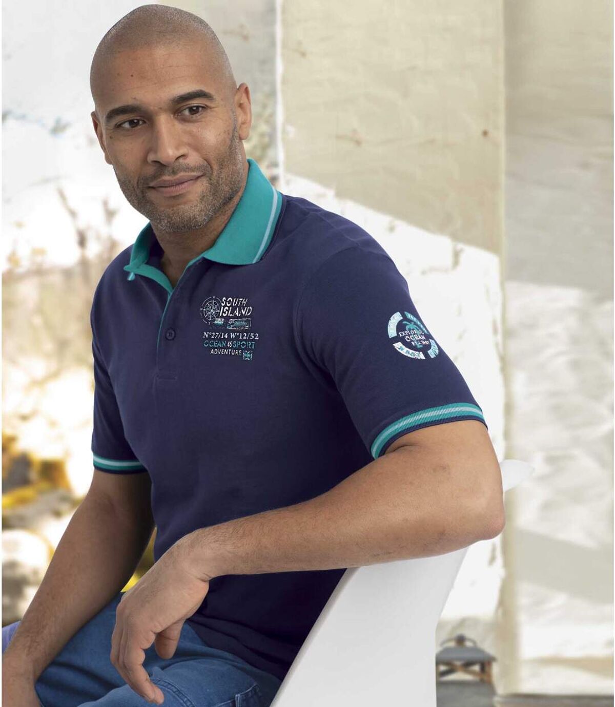 Pack of 2 Men's Piqué Polo Shirts - Navy Turquoise Atlas For Men