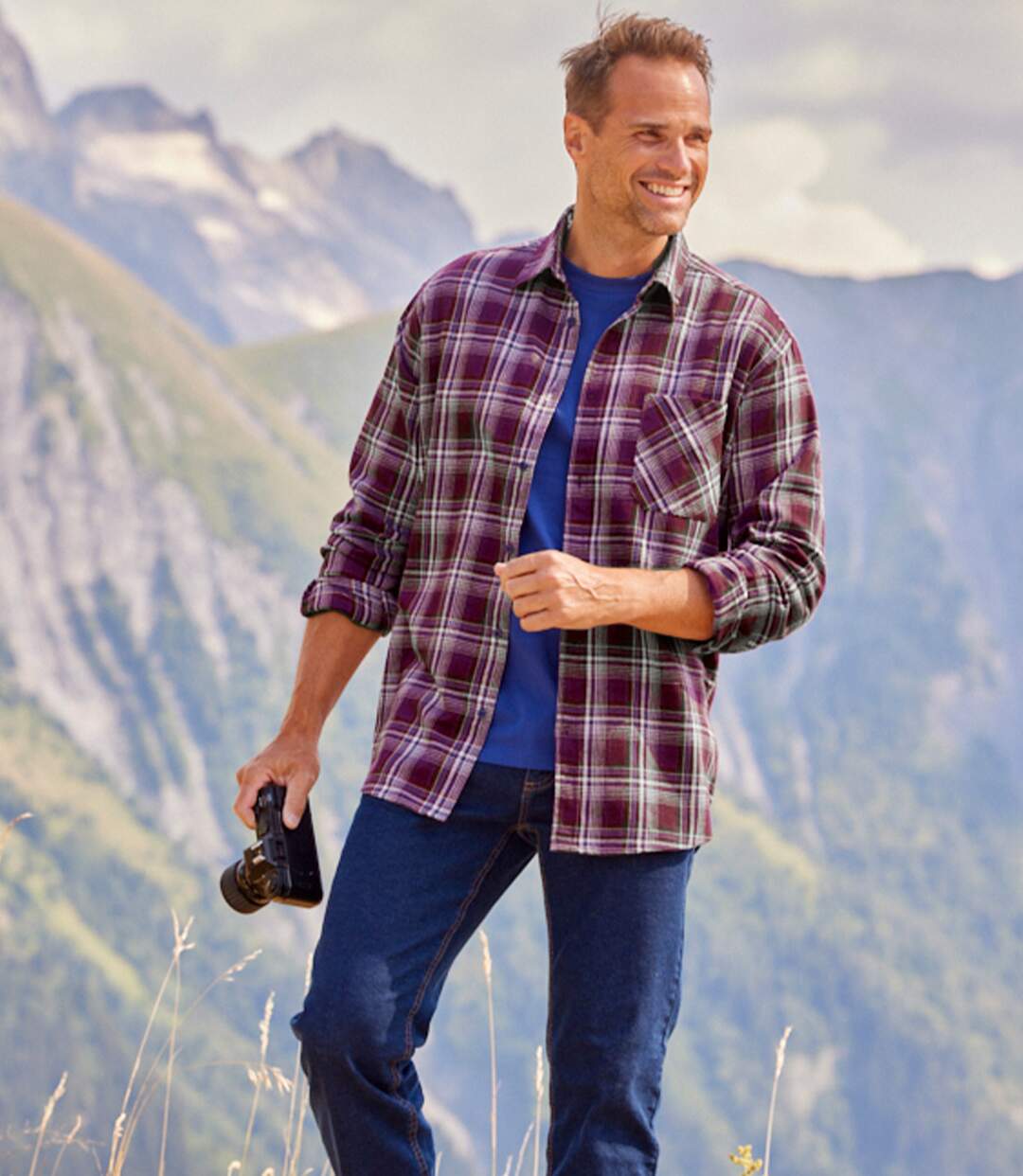 Men's Plum Checked Flannel Shirt Atlas For Men
