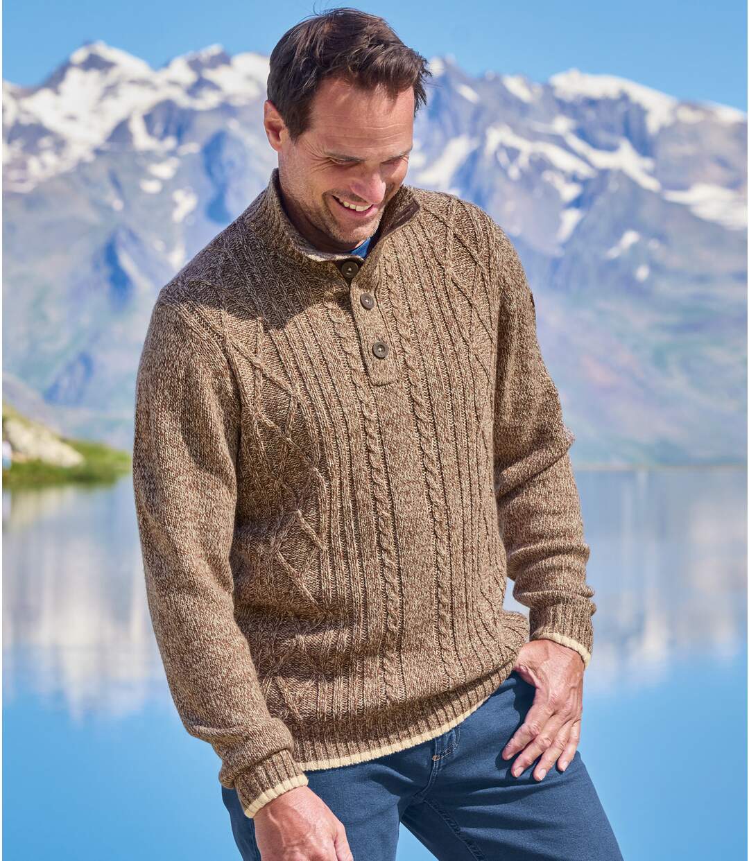 Men's Brown Cable Knit Sweater 