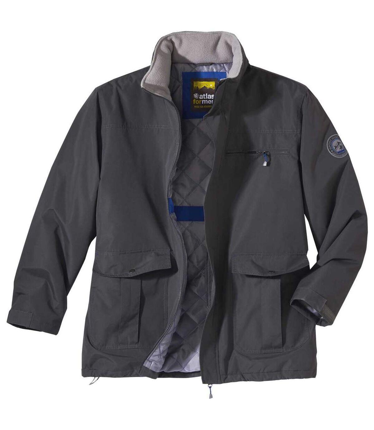 Men's Grey All-Terrain Parka - Foldaway Hood -Water-Repellent - Full Zip Atlas For Men