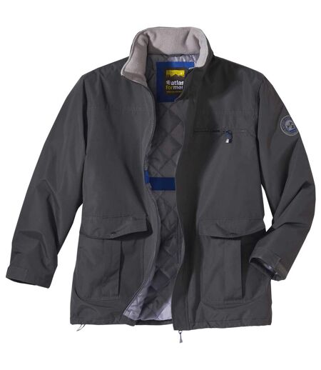 Men's Grey All-Terrain Parka - Foldaway Hood -Water-Repellent - Full Zip