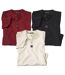 Pack of 3 Men's Button-Neck T-Shirts - Red Beige Black