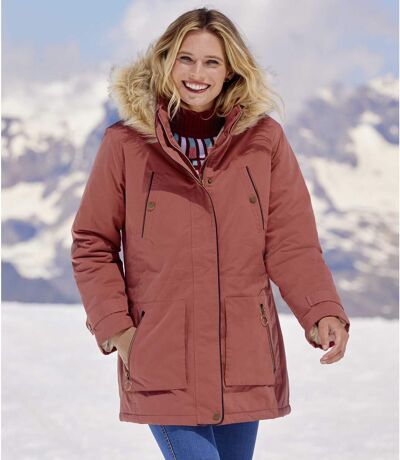 Women's Pink Water-Repellent Microtech Parka - Faux-Fur Hood