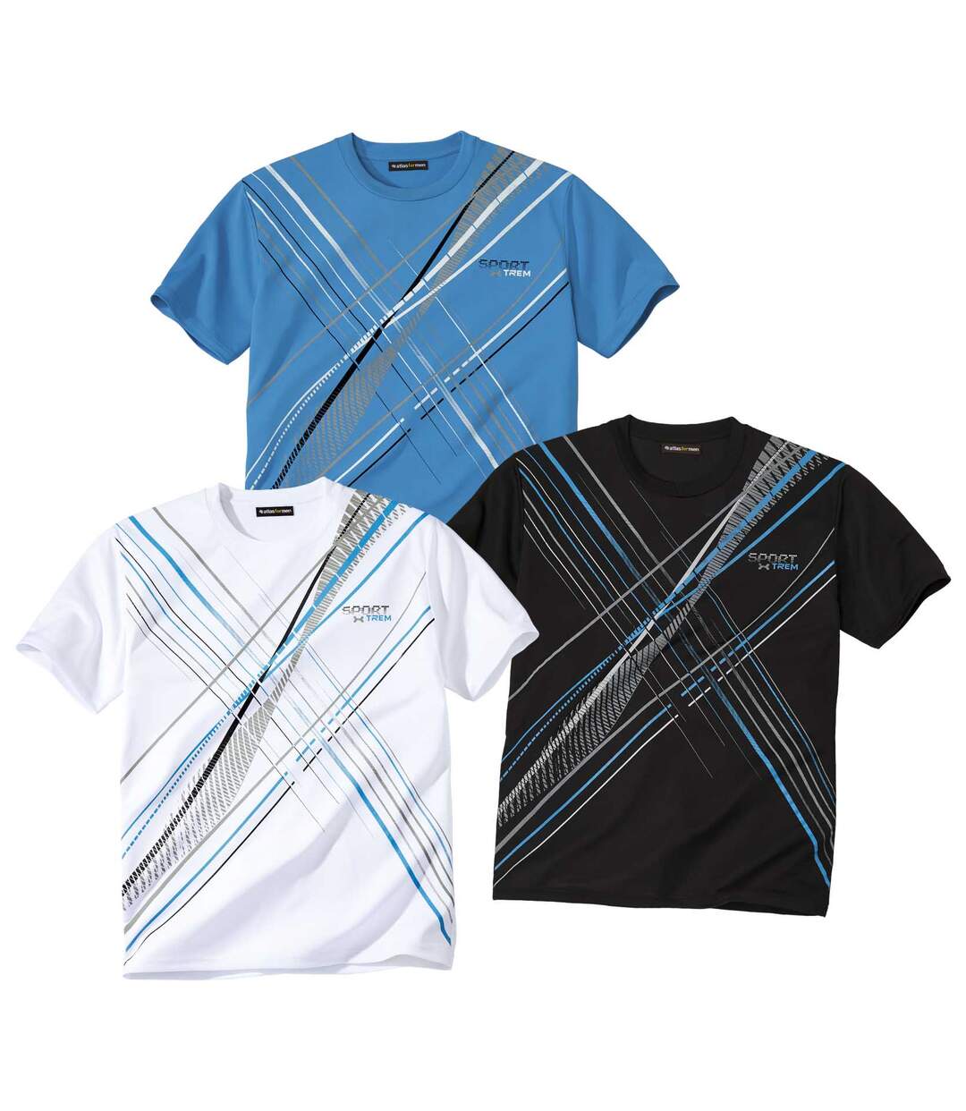 Pack of 3 Men's Sports Print T-Shirts - White Blue Black-1