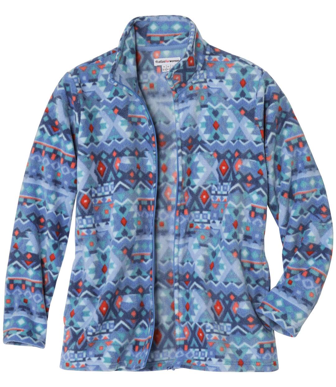 Women's Blue & Coral Geometric Print Fleece Jacket-3