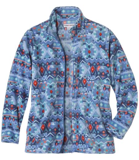 Women's Blue & Coral Geometric Print Fleece Jacket