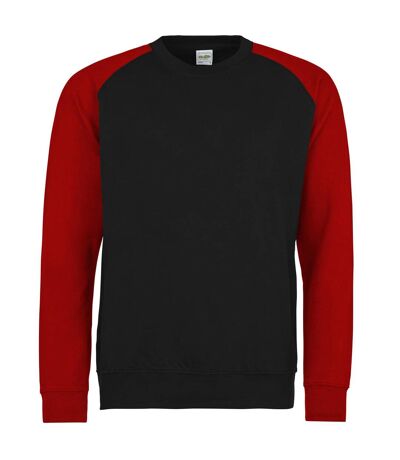 Awdis Mens Two Tone Cotton Rich Baseball Sweatshirt (Jet Black/Fire Red)