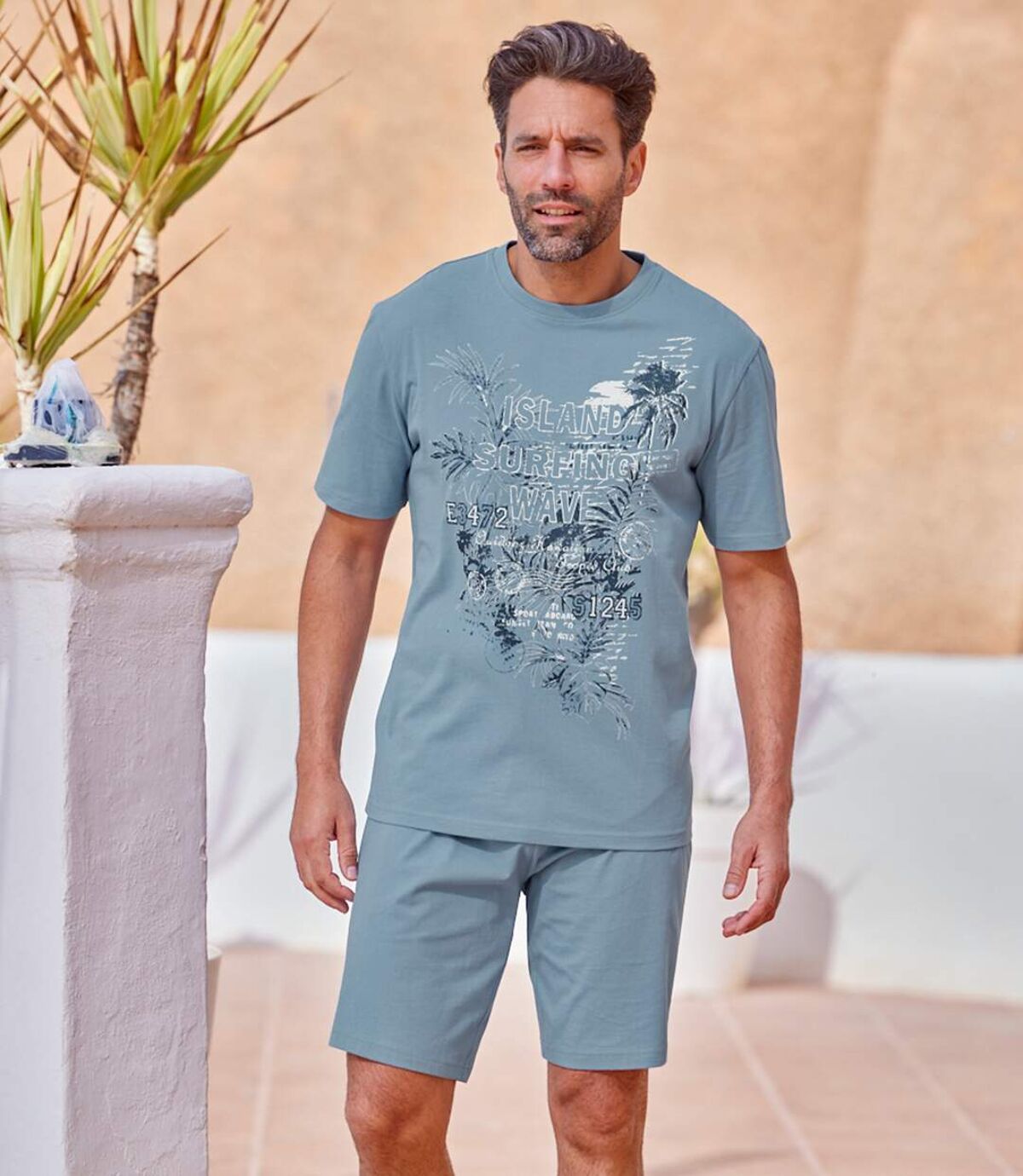 Men's Blue Tropical Print Pajama Set Atlas For Men