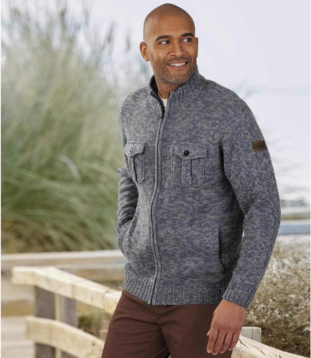 Cardigan tricot en laine moulinée homme - bleu