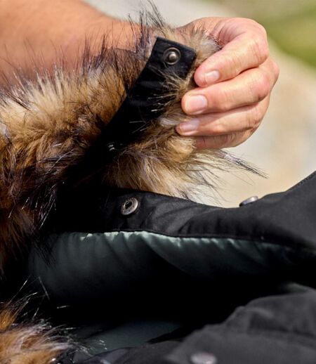 Men's Black Parka with Faux-Fur Hood