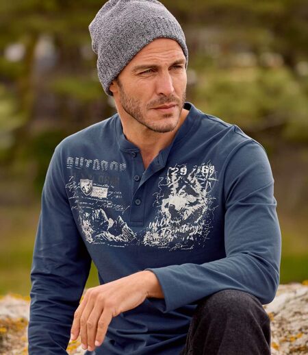 2er-Pack T-Shirts mit Knopfl eiste „Adventure“ 