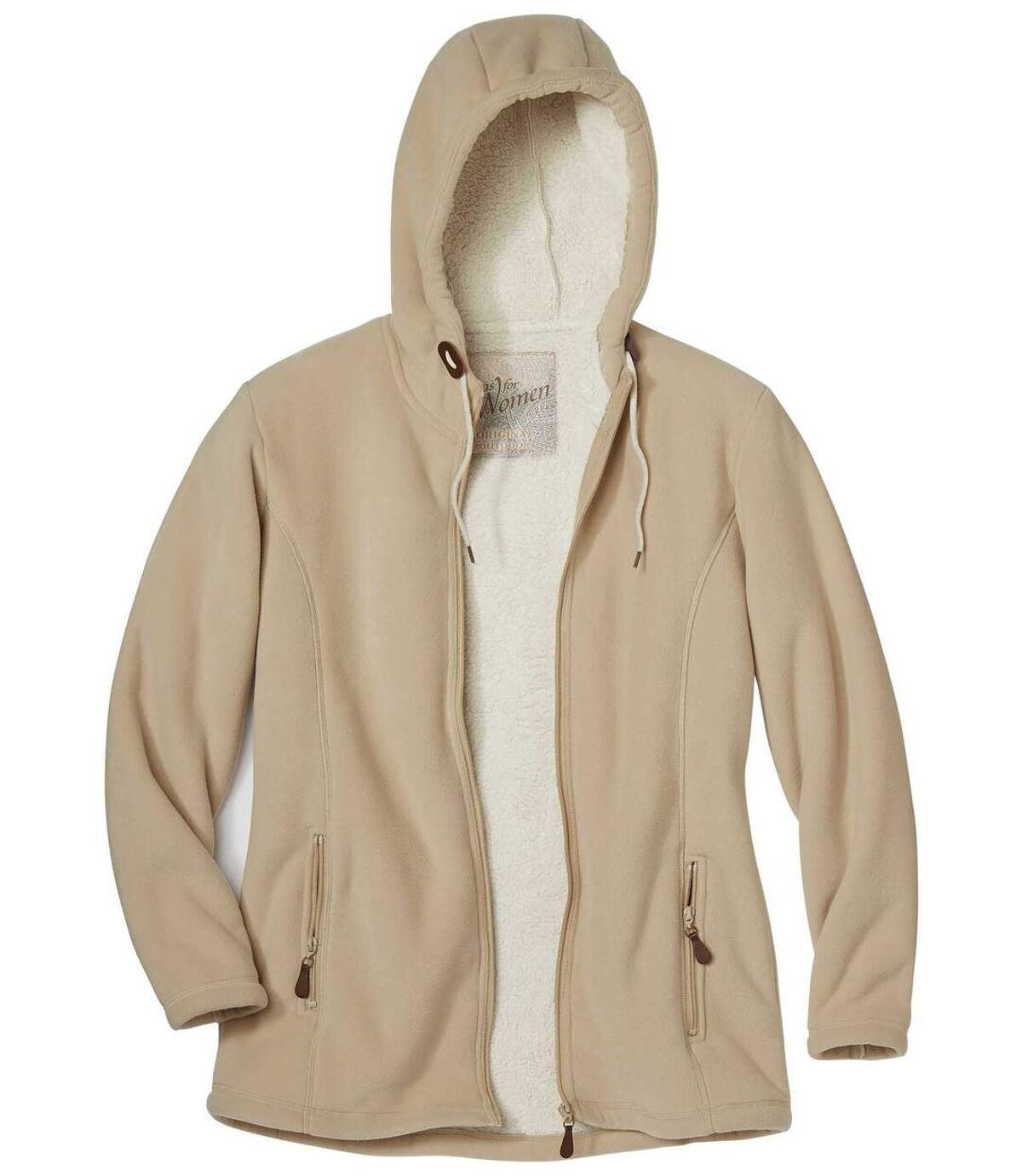 Women's Hooded Beige Jacket Coral Fleece Lining Atlas For Men