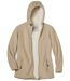 Women's Hooded Beige Jacket - Coral Fleece Lining