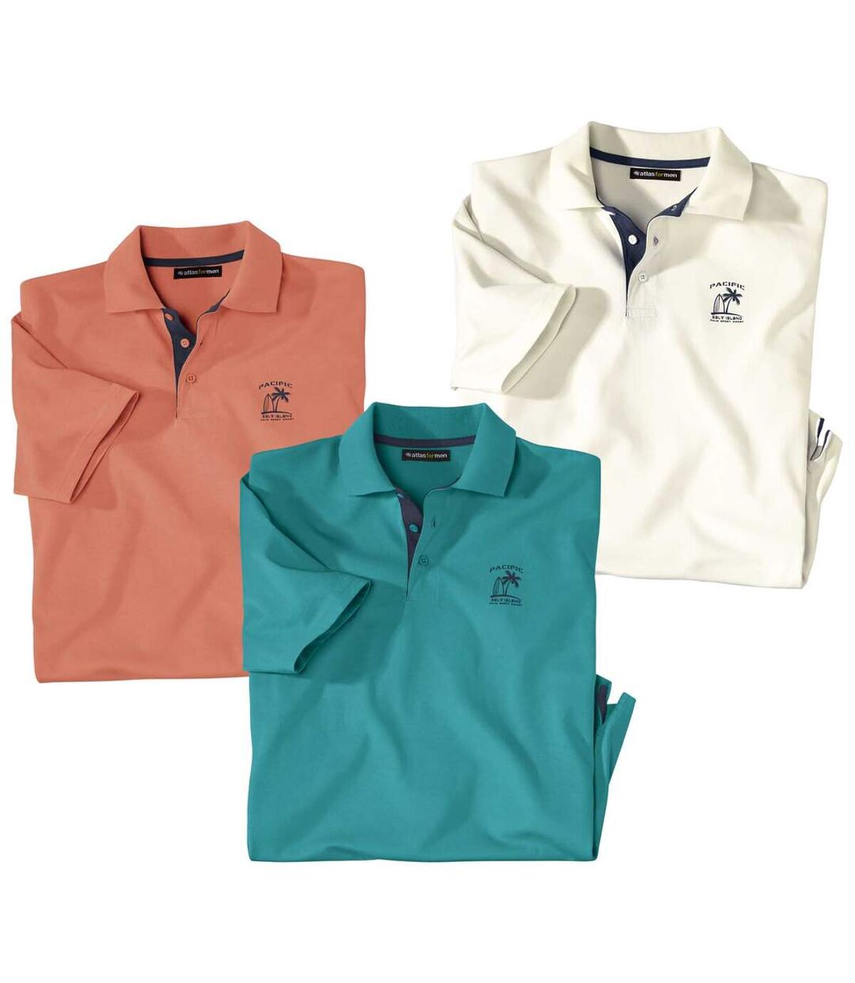 Pack of 3 Men's Polo Shirts - Orange Green White Atlas For Men