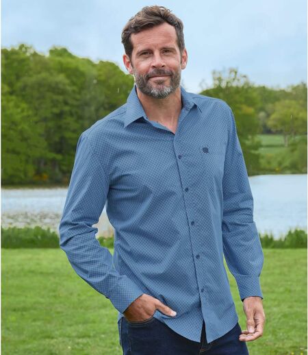 Men's Blue Patterned Poplin Shirt