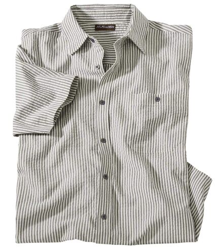 Men's Striped Textured Cotton Shirt - Grey, Ecru