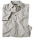 Men's Striped Textured Cotton Shirt - Gray, Ecru