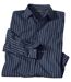 Men's Striped Poplin Shirt - Navy Blue Grey