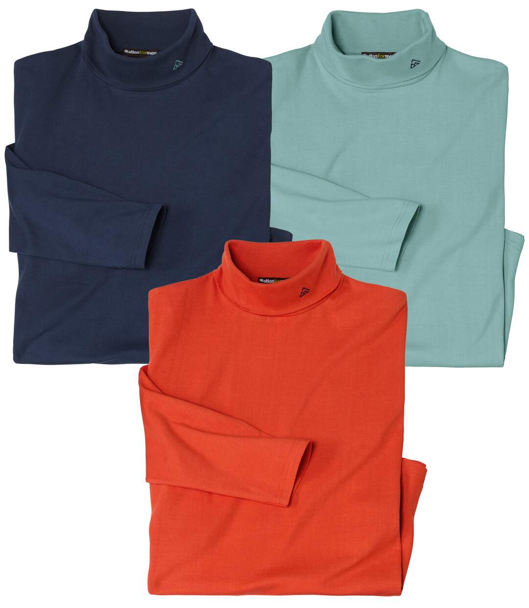 Pack of 3 Men's Turtleneck Tops - Orange Navy Blue